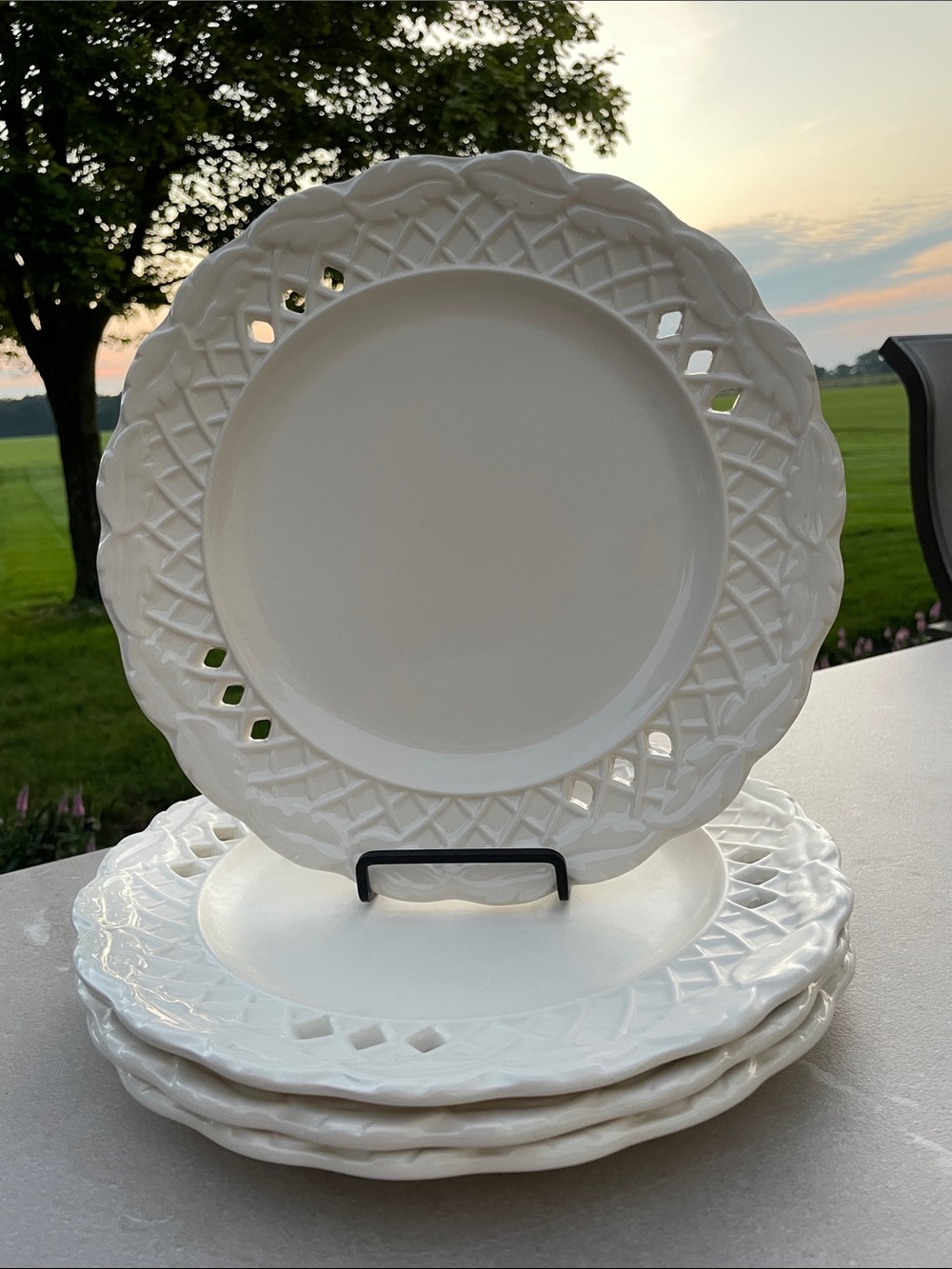 Marketplace “Trellis” Ivory Decorative Ceramic Dinner Plates - Set of 4